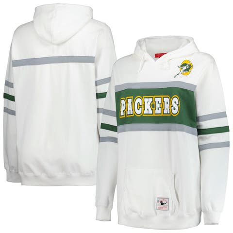 Women's Mitchell & Ness White Green Bay Packers Plus Size Head Coach Throwback Pullover Hoodie