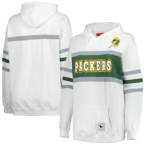 Mitchell & Ness White Green Bay Packers Plus Size Head Coach Throwback Pullover Hoodie In White