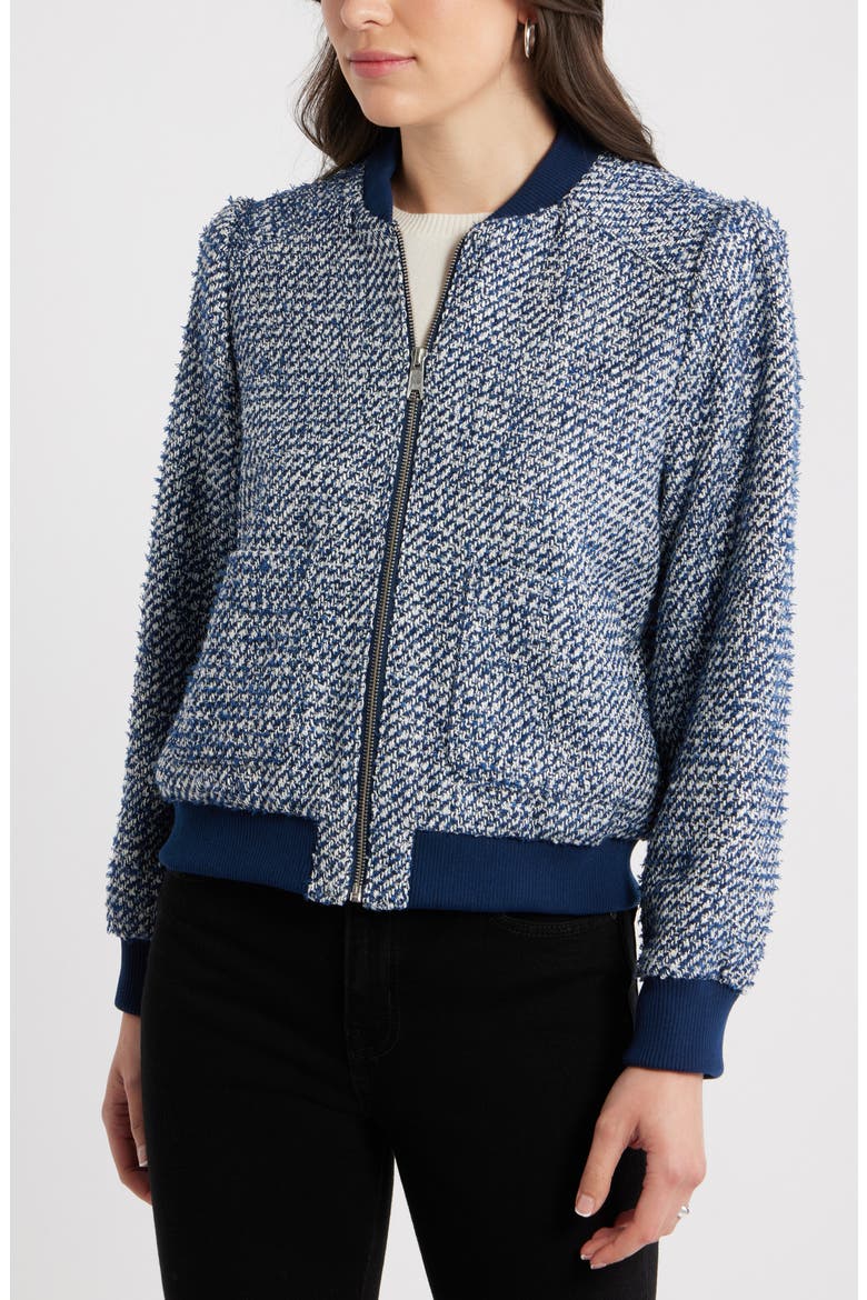 Tweed Bomber Jacket, Alternate, color, NAVY STILL