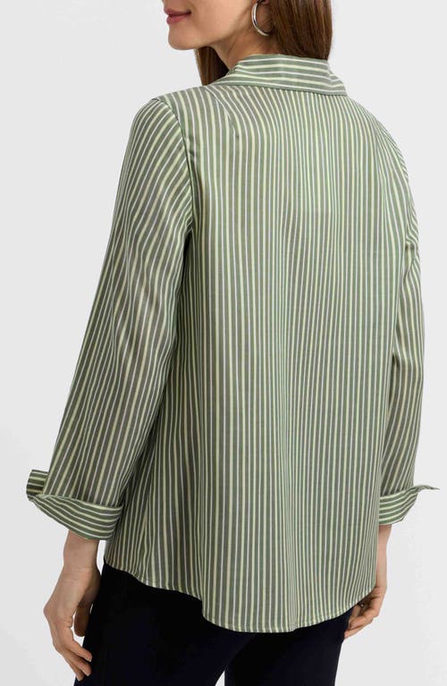 Foxcroft Agnes Stripe Three-quarter Sleeve Popover Top