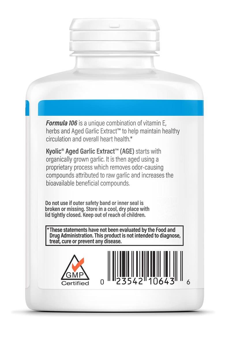 Aged Garlic Extract  Formula 106, Circulation Health, 300 Capsules., Alternate, color, None