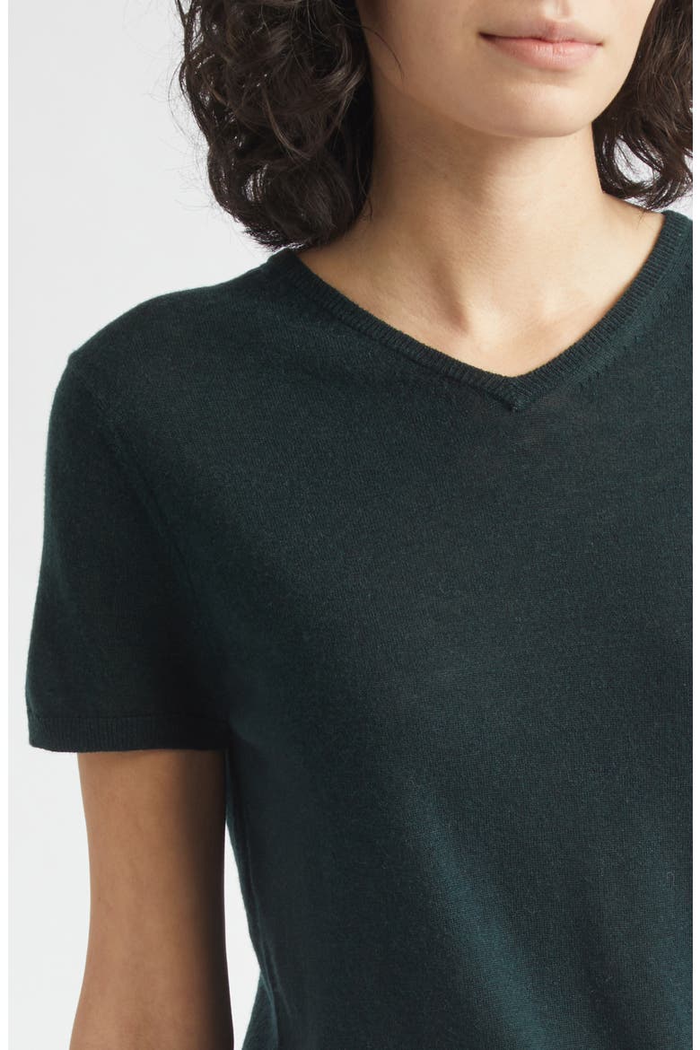High V-Neck Short Sleeve Wool Sweater, Alternate, color, JUNIPER