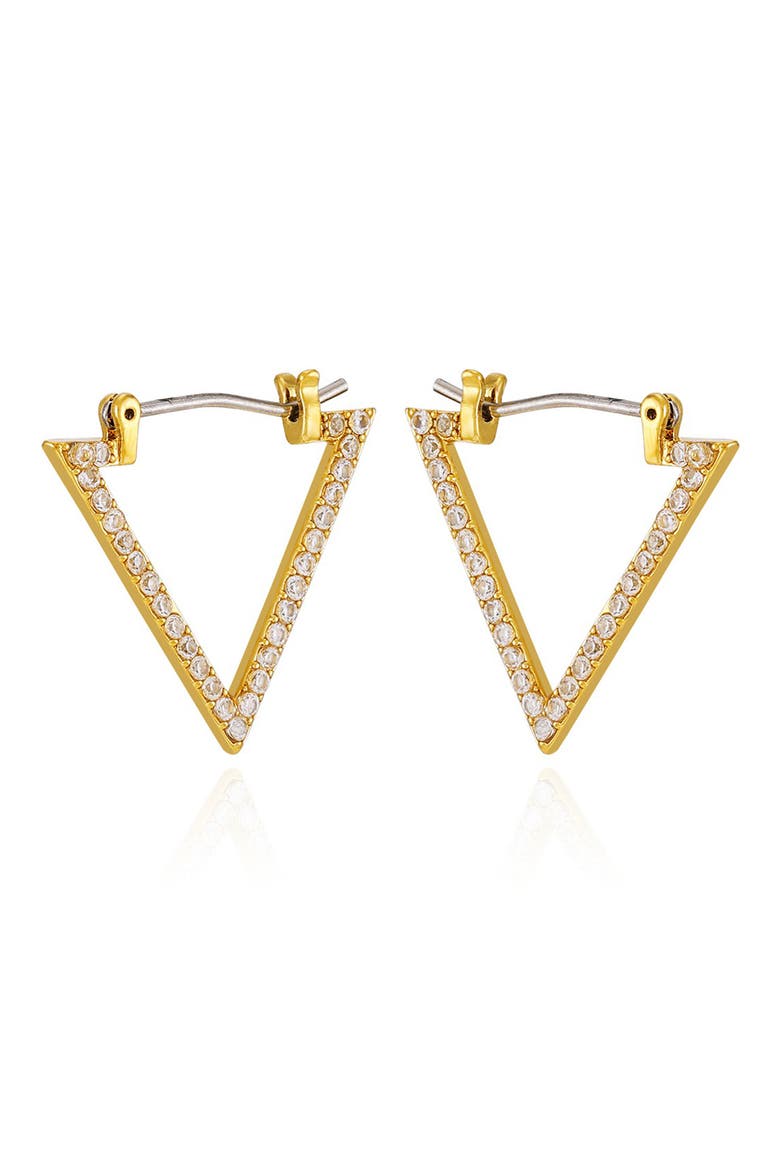 Cubic Zirconia Pavé Triangle Hoop Earrings, Alternate, color, GOLDTONE