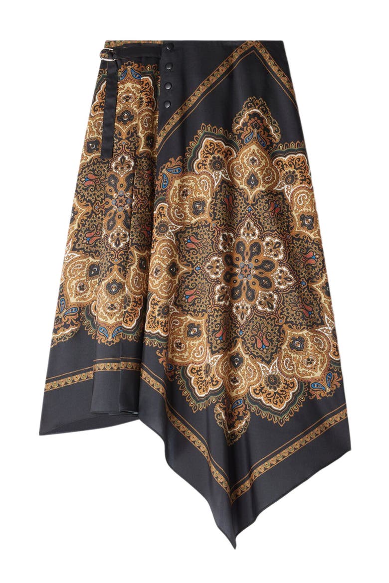 Asymmetrical scarf print skirt, Alternate, color, Black / ocher