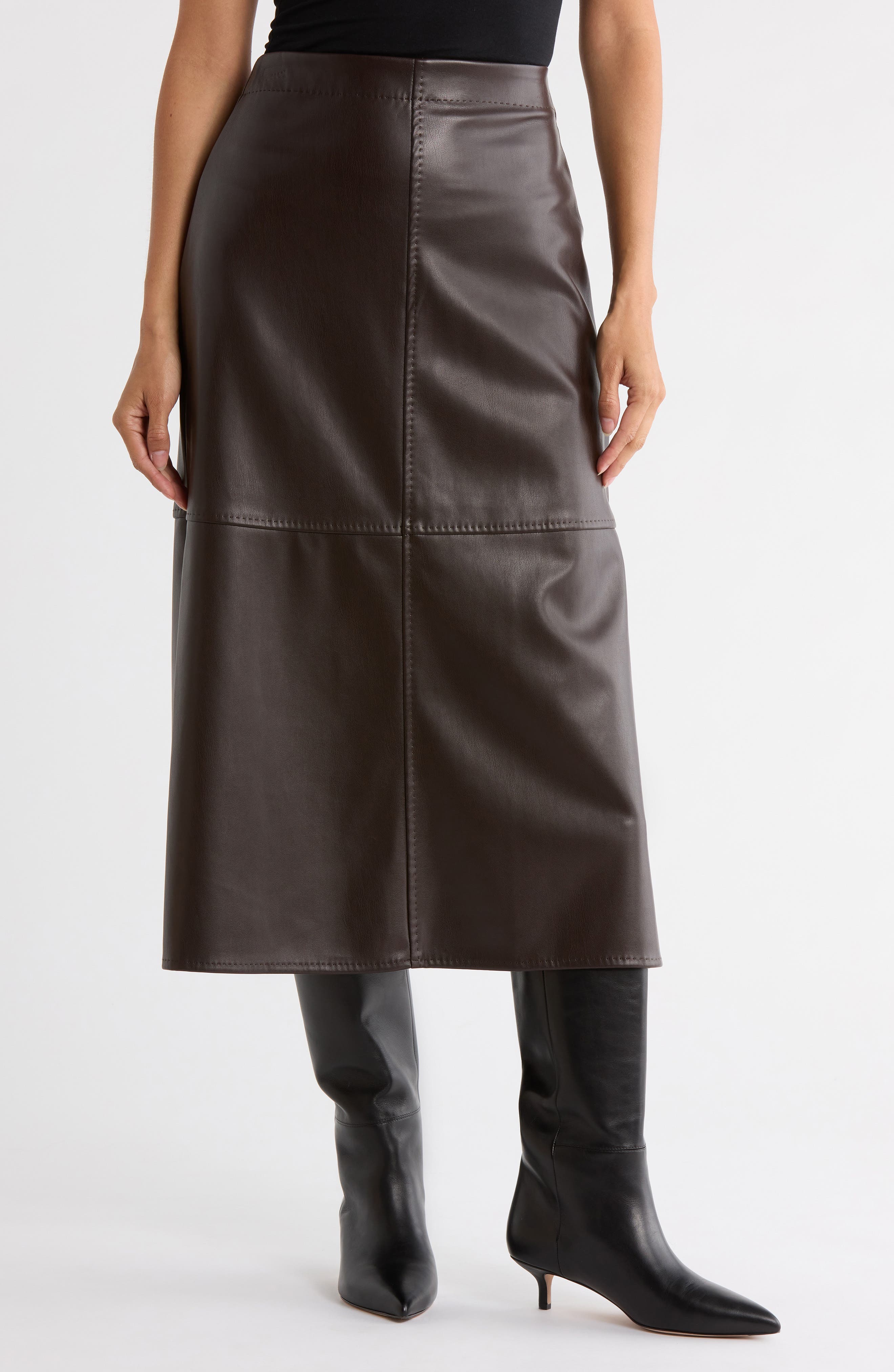 MAX STUDIO Faux Leather A-Line Skirt