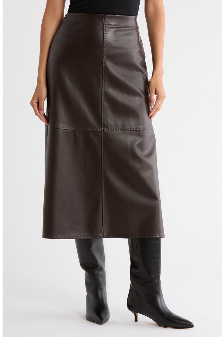 Faux Leather A-Line Skirt, Main, color, DARK BROWN