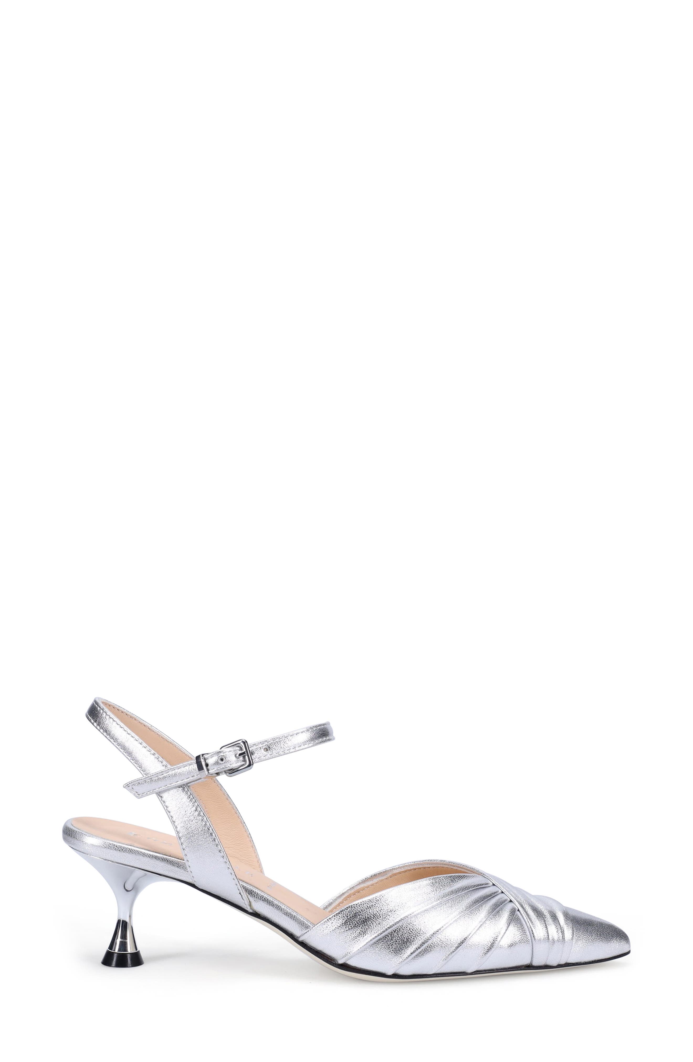 Ron White Quinelle Ankle Strap Pointed Toe Kitten Heel Pump, Alternate, color, Silver