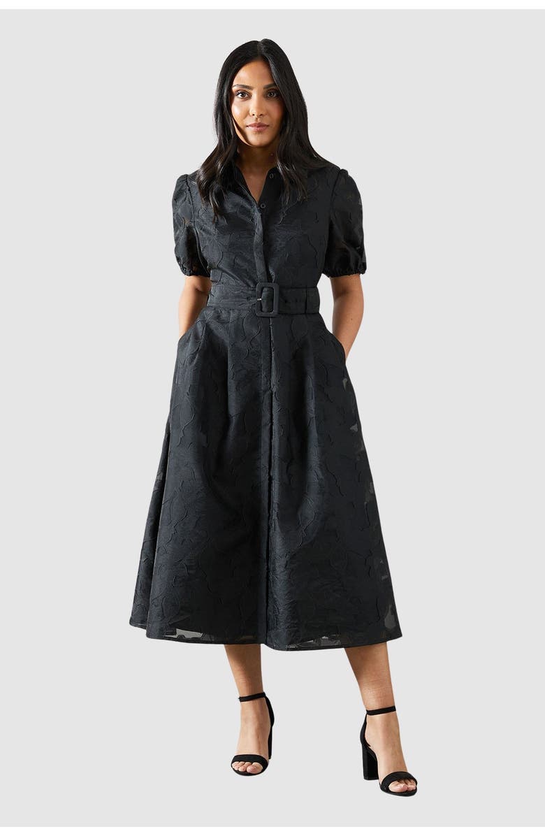 Wallis Petite Burnout Floral Shirt Dress, Main, color, Black