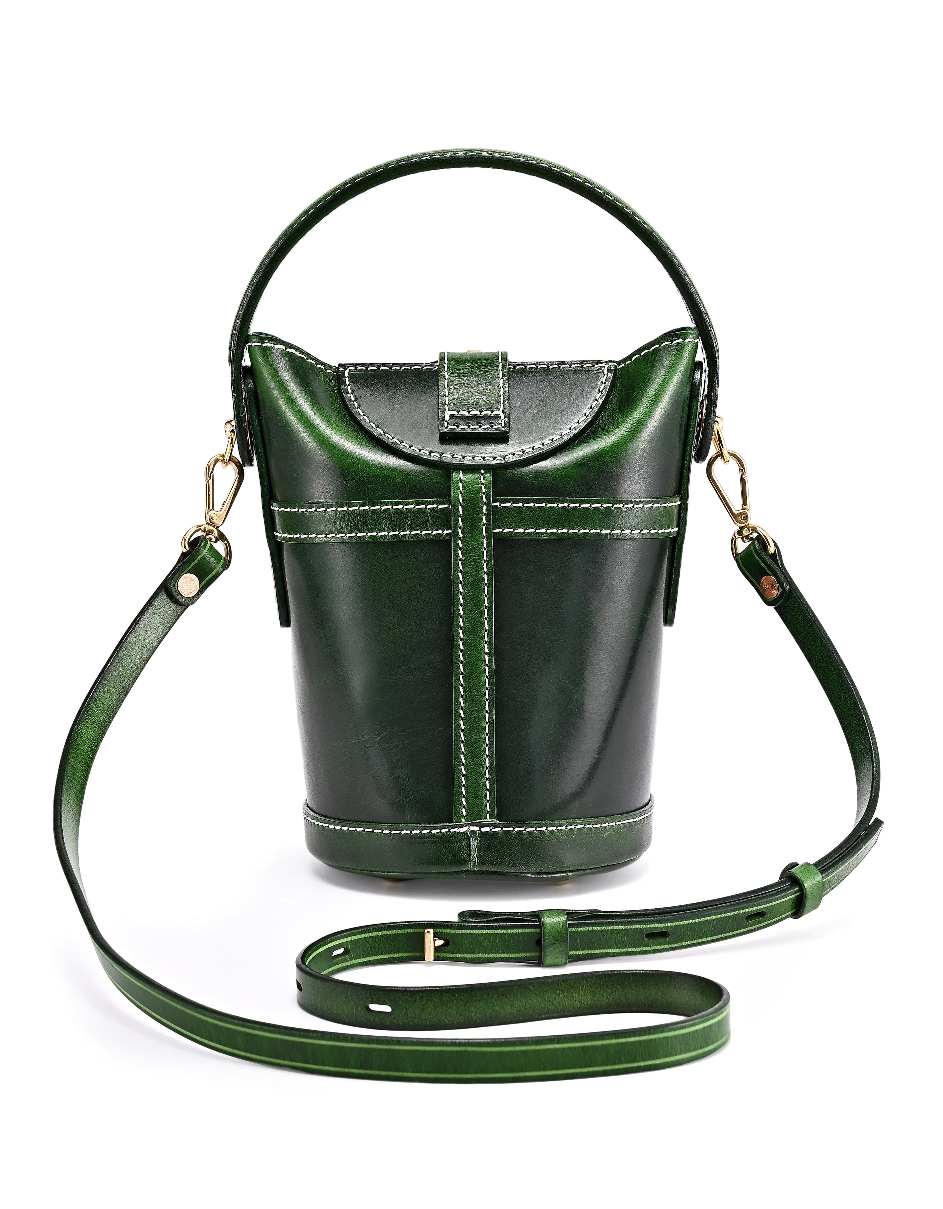 OLD TREND Begonia Genuine Leather Vintage Bucket Crossbody, Alternate, color, Green