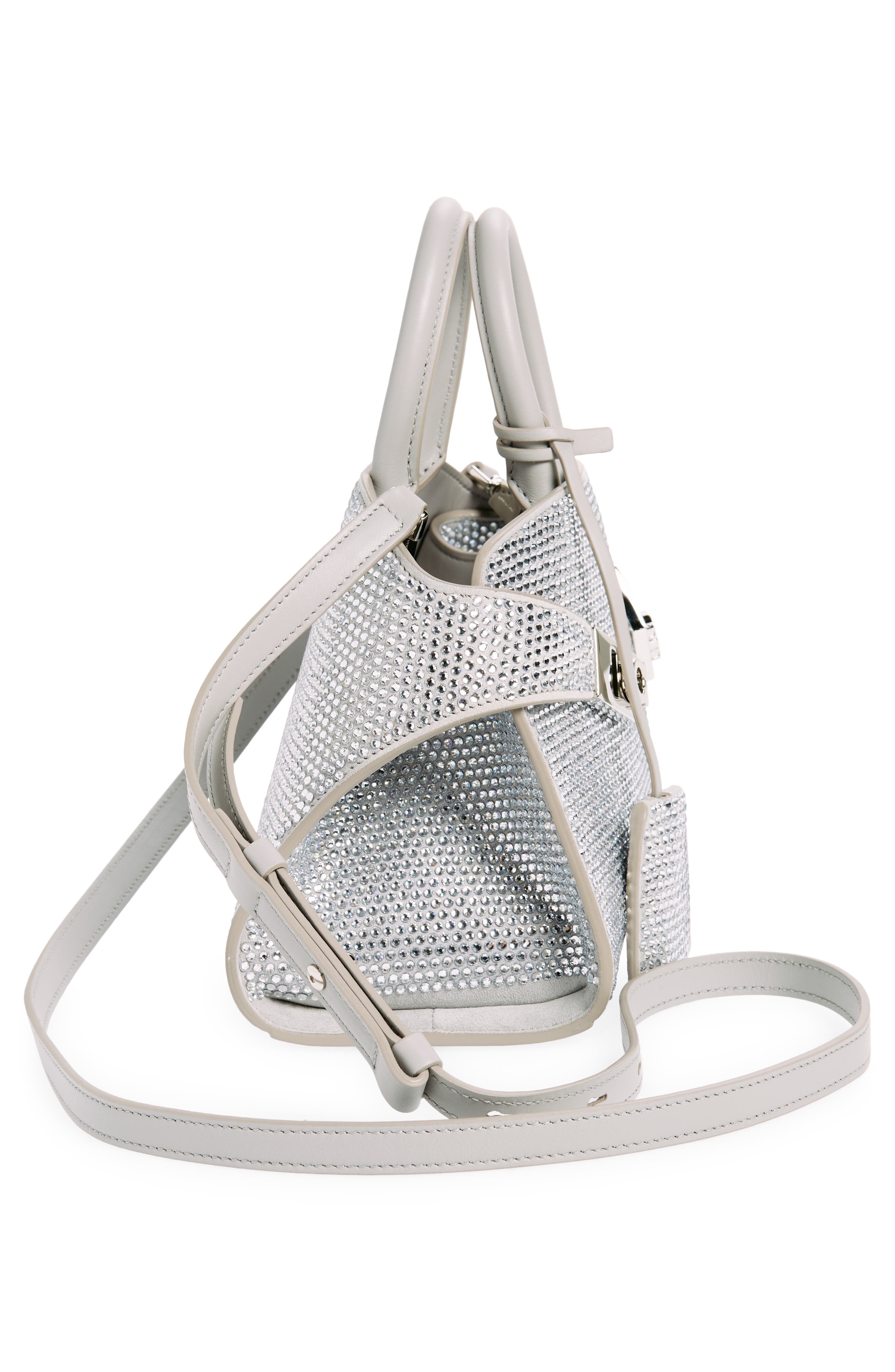 FERRAGAMO Mini Strass Crystal Top Handle Bag, Alternate, color, Perla