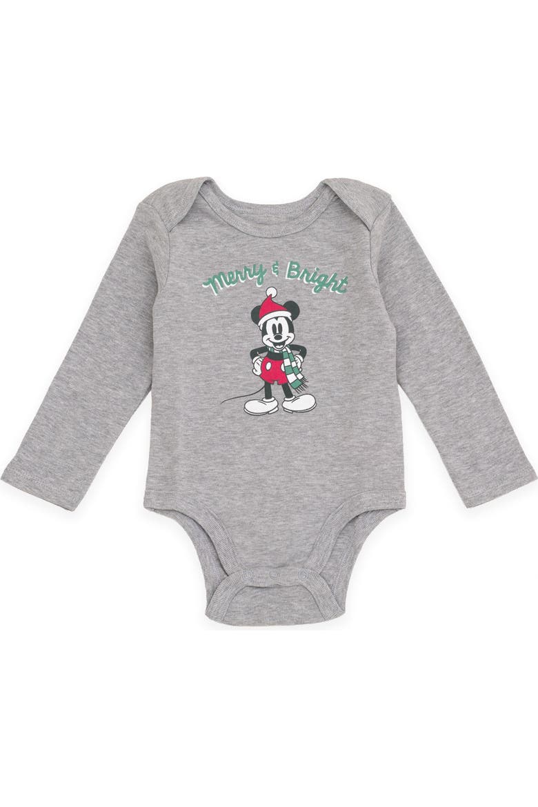 Mickey Mouse Holiday Bodysuit Pants and Hat Set, Alternate, color, Mickey Mouse Gray Red