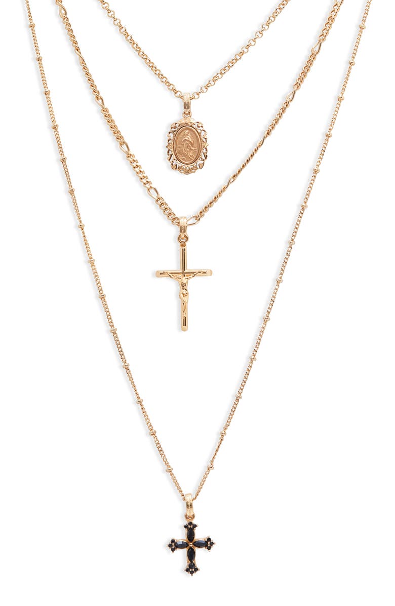Dolce&Gabbana Rosary Cross Layered Pendant Necklace, Alternate, color,