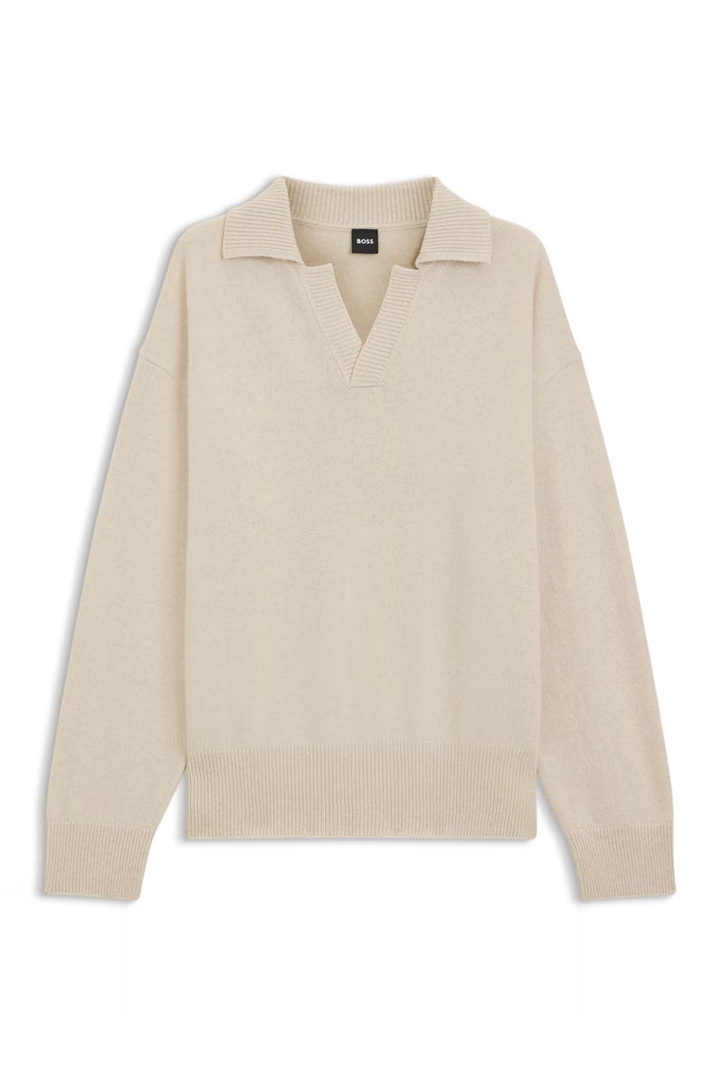BOSS C-Ucari Long Sleeve Wool Polo Sweater, Alternate, color, Open White