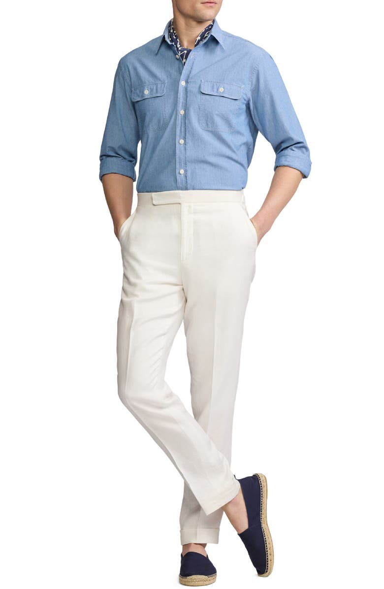 Ralph Lauren Purple Label Washed Cotton Chambray Button-Up Shirt, Alternate, color, Medium Bermuda Wash