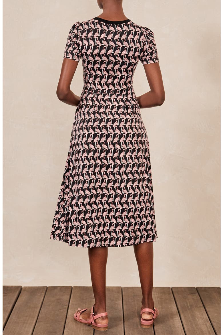 Lucinda Jersey Stripe Midi Dress, Alternate, color, BLACK TROPICAL FLAMINGO