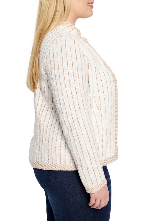 Nic + Zoe Nic+zoe Notch Collar Stripe Knit Jacket In Neutral Multi