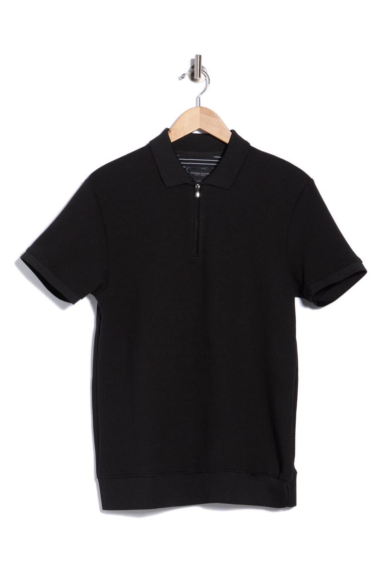 Vertical Texture Zip Polo, Alternate, color, BLACK