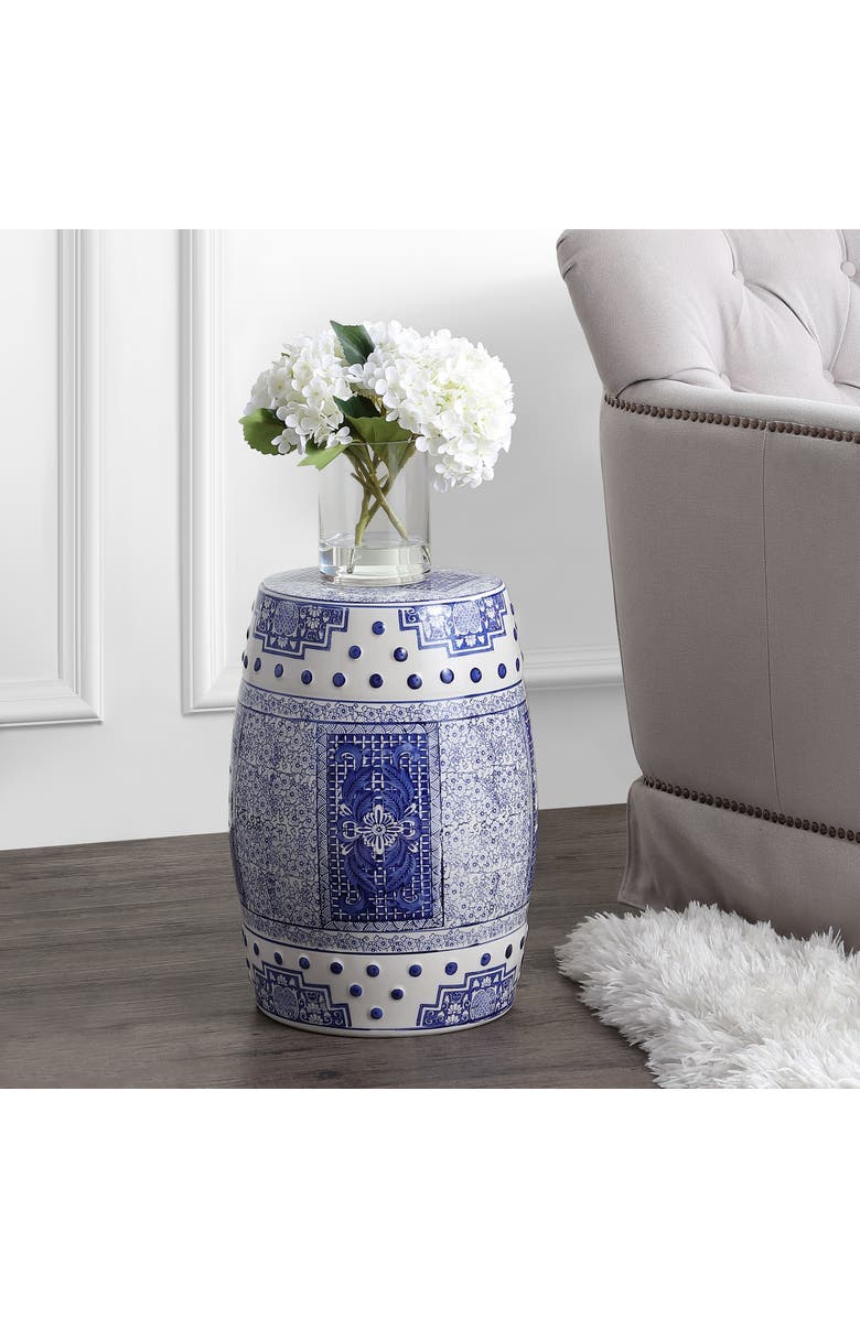 JONATHAN Y Acanthus 17.8" Chinoiserie Ceramic Drum Garden Stool, Alternate, color, Blue/White