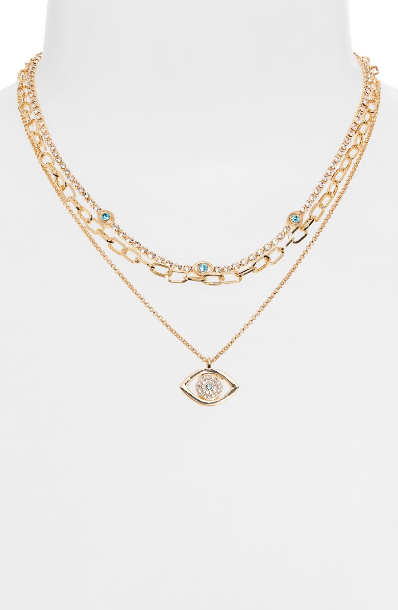 BaubleBar Attract Good Things Evil Eye Pendant Layered Necklace, Alternate, color, Turquoise
