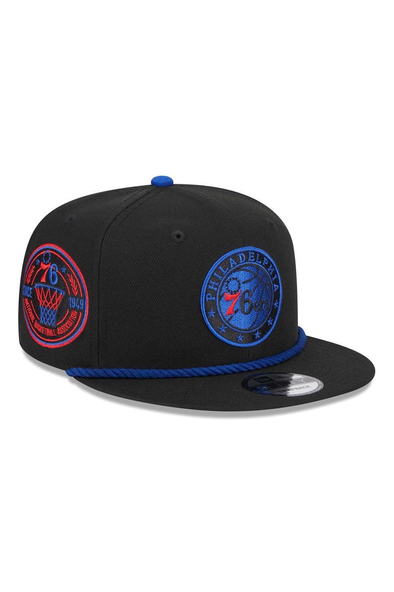 Men's New Era Black Philadelphia 76ers Back Laurels 9FIFTY Snapback Hat, Alternate, color, Black