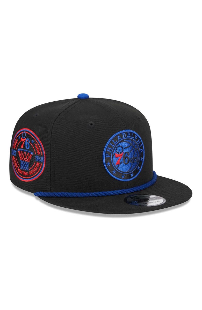 New Era Men's New Era Black Philadelphia 76ers Back Laurels 9FIFTY Snapback Hat, Alternate, color,