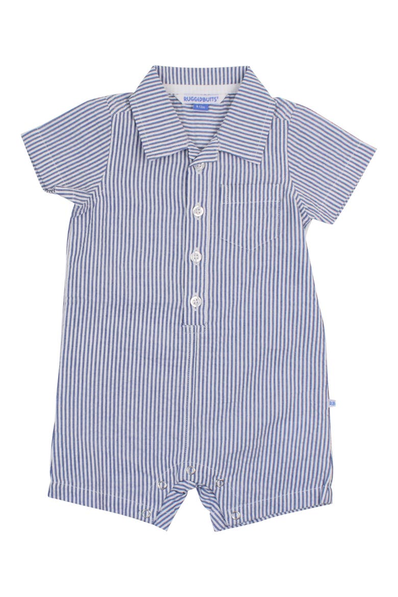Classic Seersucker Cotton Romper, Main, color, BLUE