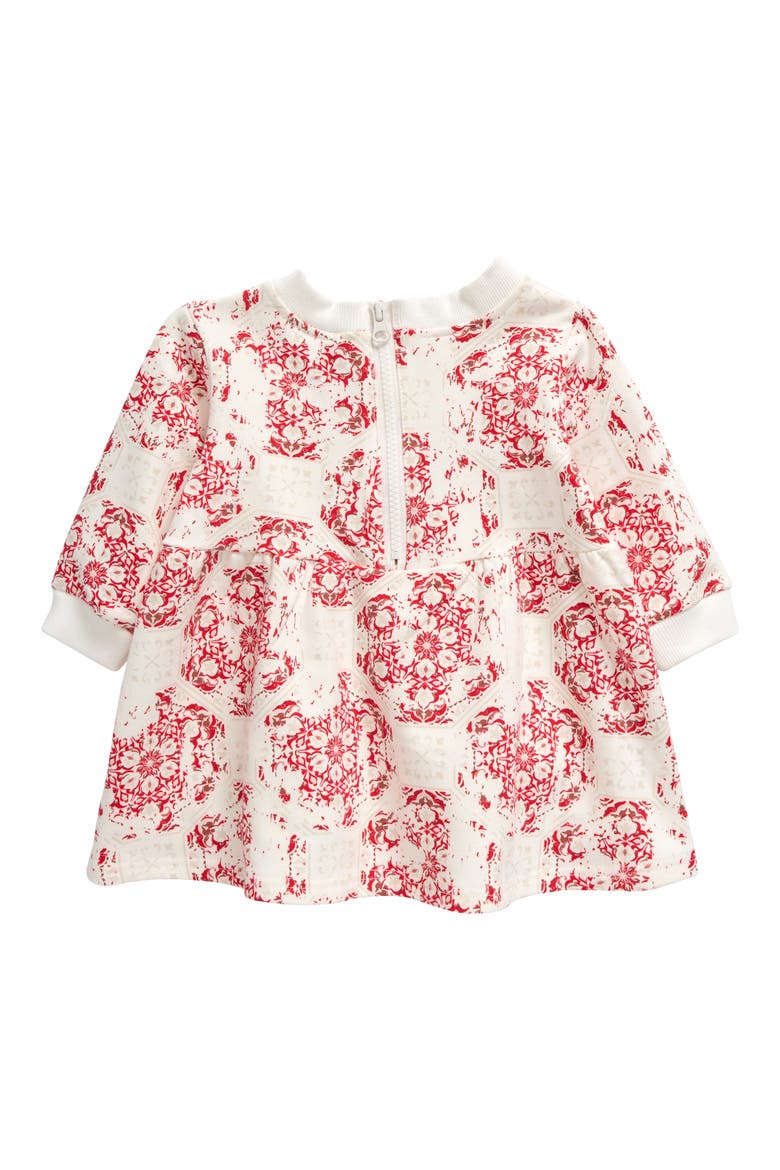 Tile Print Crossover Ruffle Dress, Alternate, color, RED