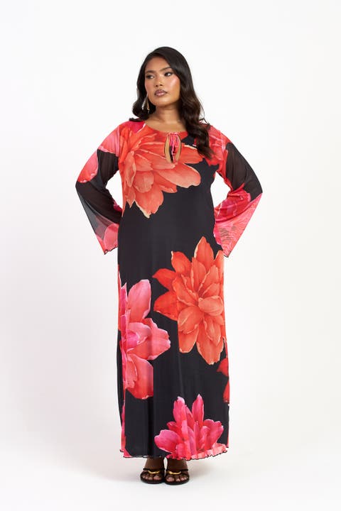 Plus Size Long Sleeve Floral Maxi Dress