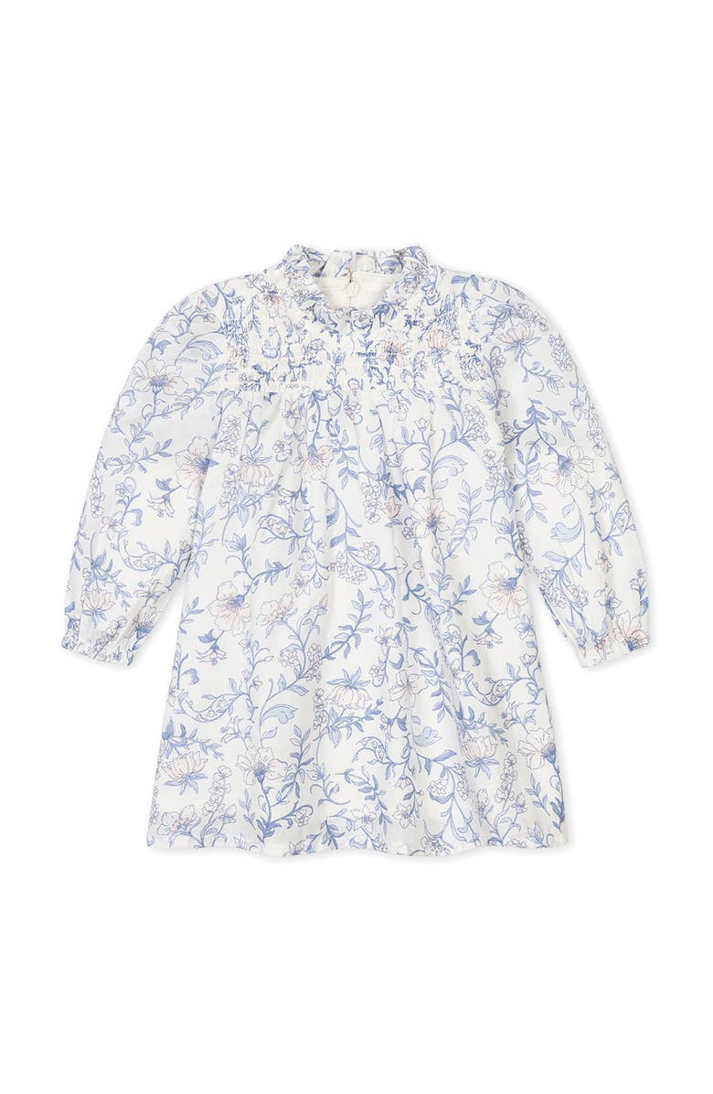 Hope & Henry Kids' Organic Long Sleeve Ruffle Neck Smocked Yoke Dress, Main, color, Winter Floral