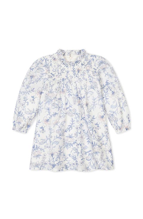 Kids' Organic Long Sleeve Ruffle Neck Smocked Yoke Dress (Toddler, Little Kid and Big Kid)