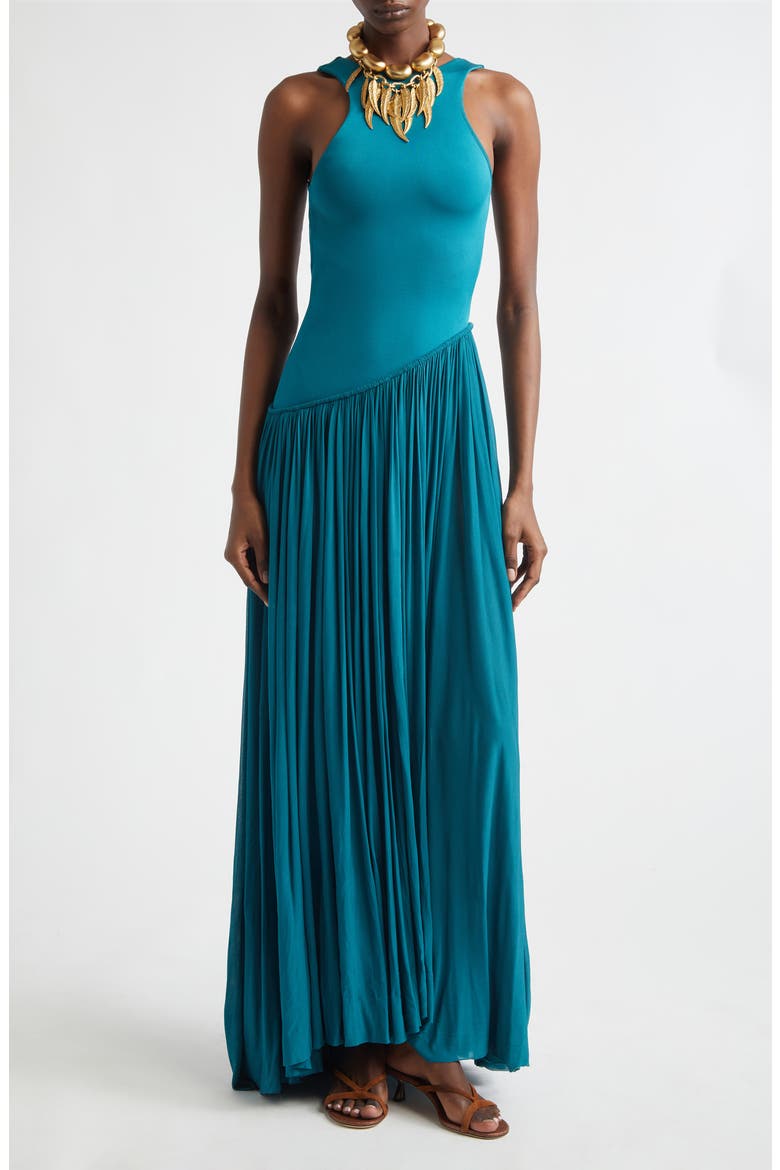 Luna Asymmetric Jersey Maxi Dress, Main, color, TEAL
