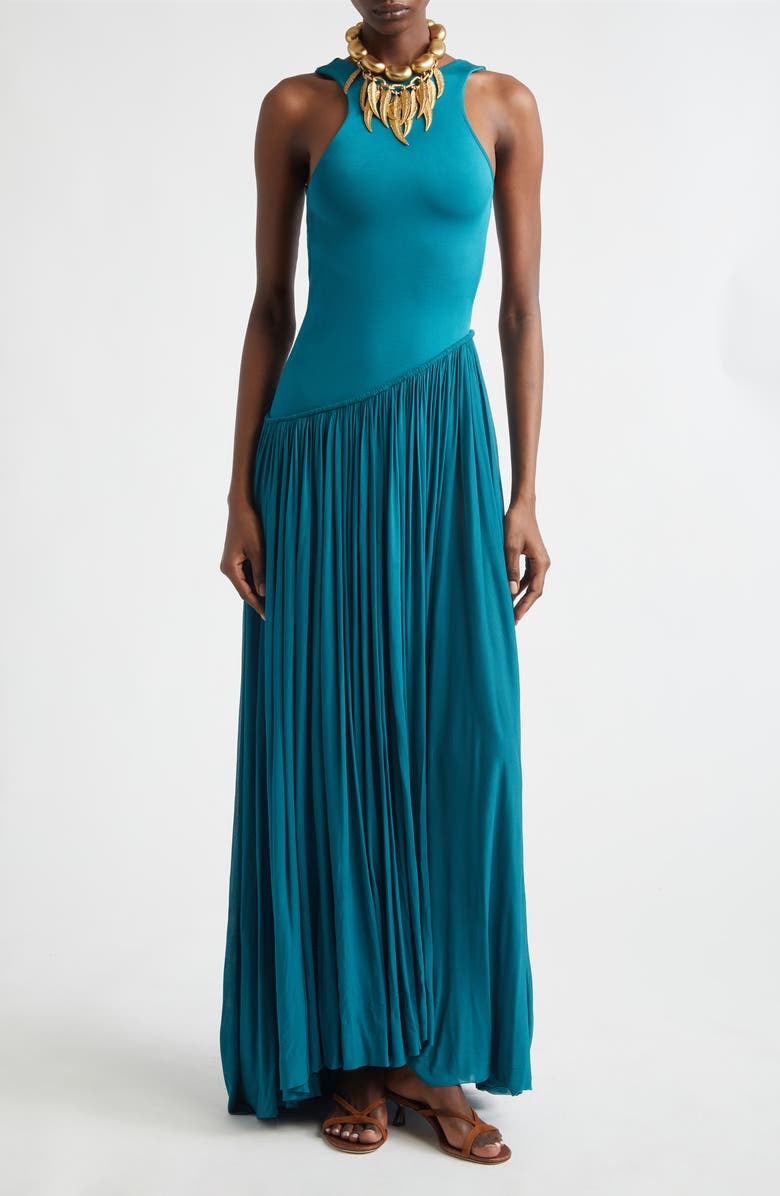 Zimmermann Luna Asymmetric Jersey Maxi Dress, Main, color, Teal