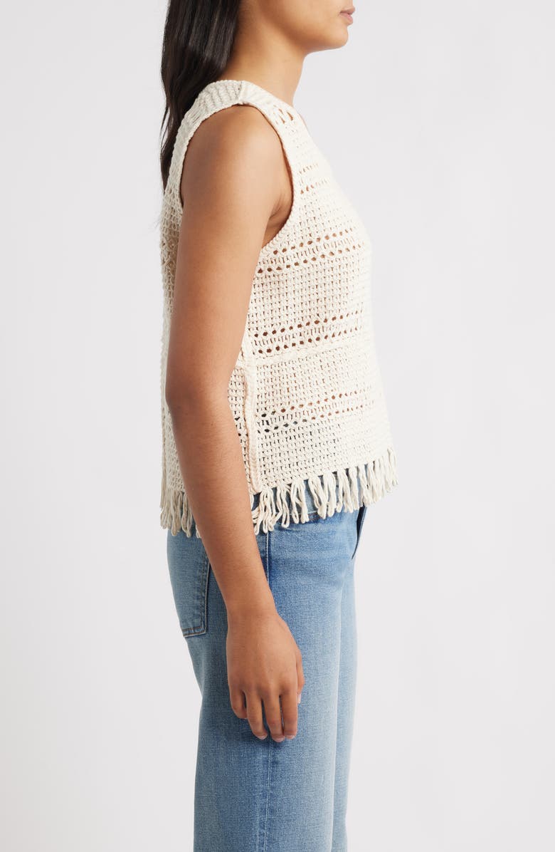 Bobeau Fringe Open Stitch Sweater Tank, Alternate, color, Light Oatmeal