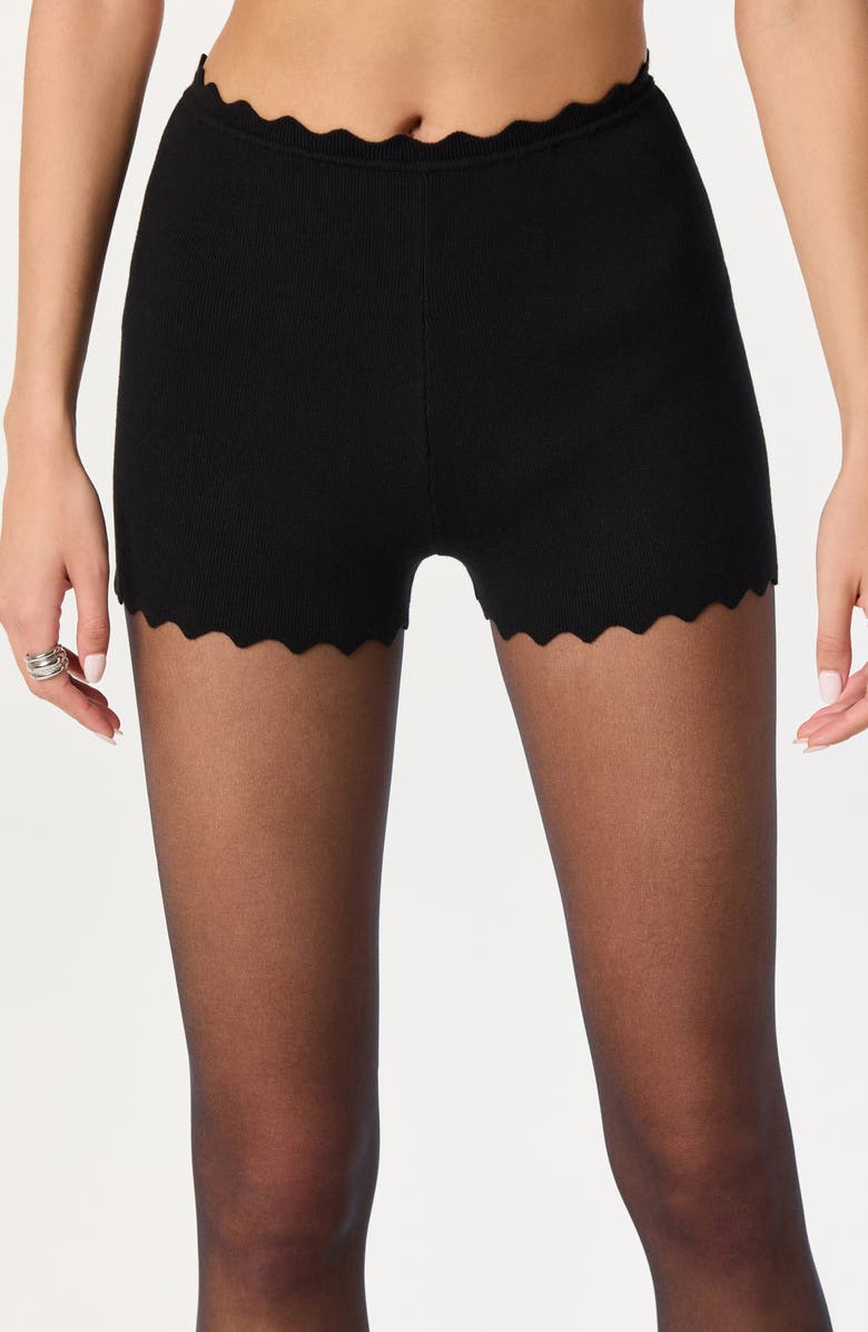 ASTR the Label Scalloped Edge Knit Shorts, Alternate, color, Black