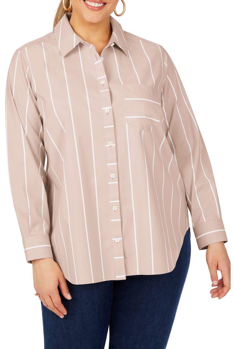 Simply Stripe Button-Up Shirt, Main, color, BIRCH WOOD