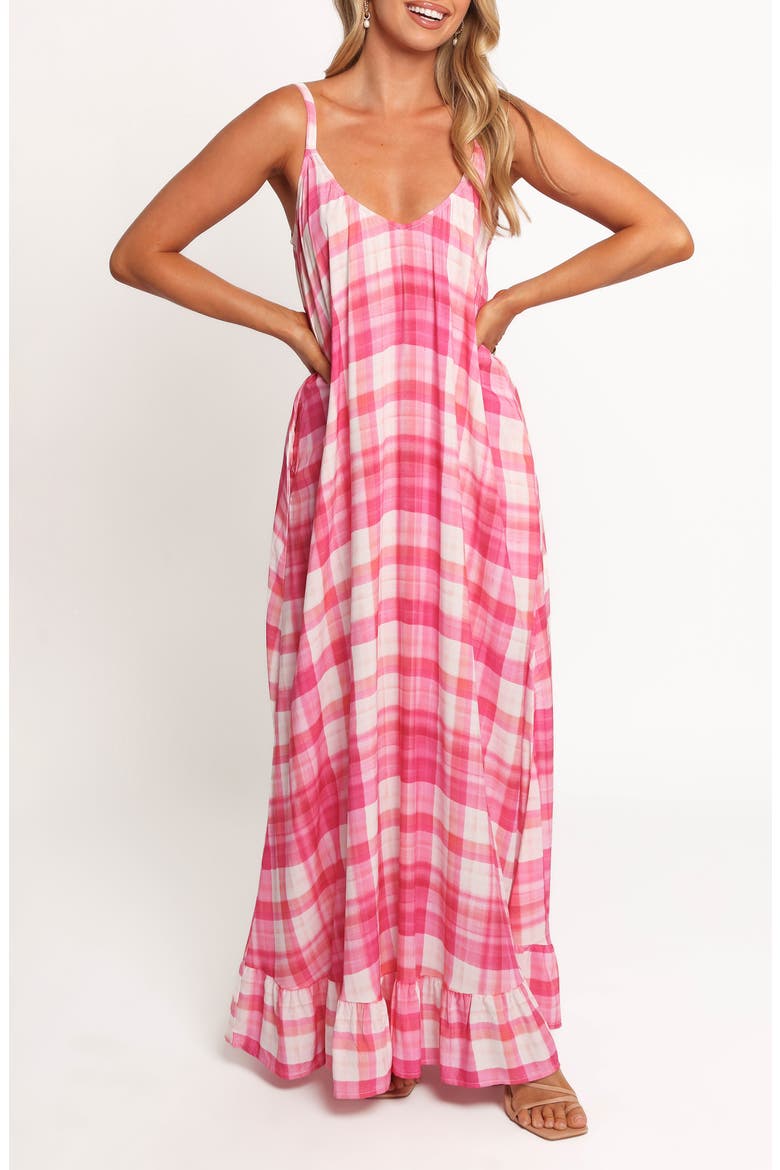 Perle Checkered Maxi Dress, Main, color, PINK CHECK