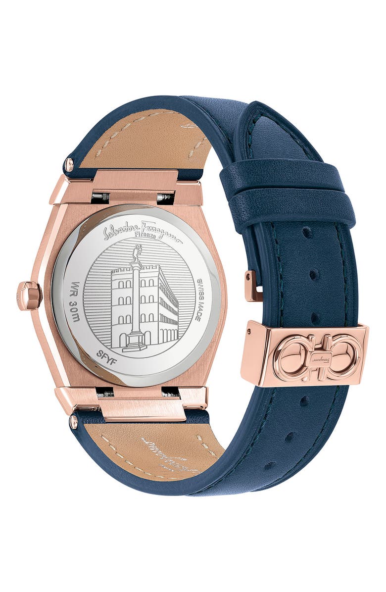 FERRAGAMO Salvatore Ferragamo Vega Leather Strap Watch, 40mm, Alternate, color, 