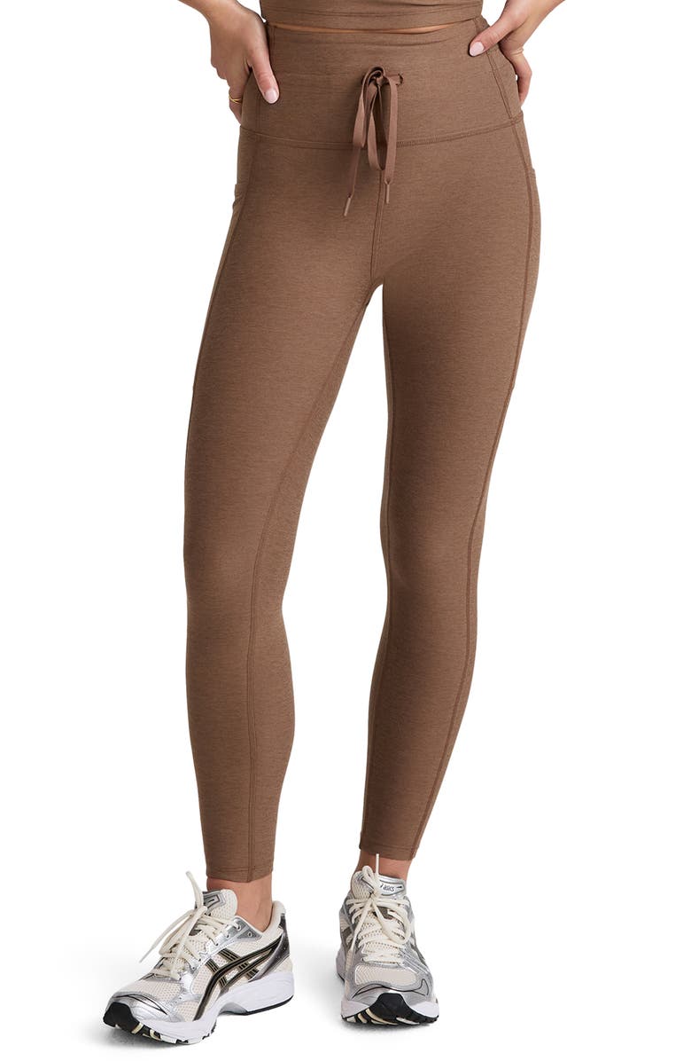 Beyond Yoga Space Dye Pocket Midi Leggings, Main, color, True Chocolate Heather