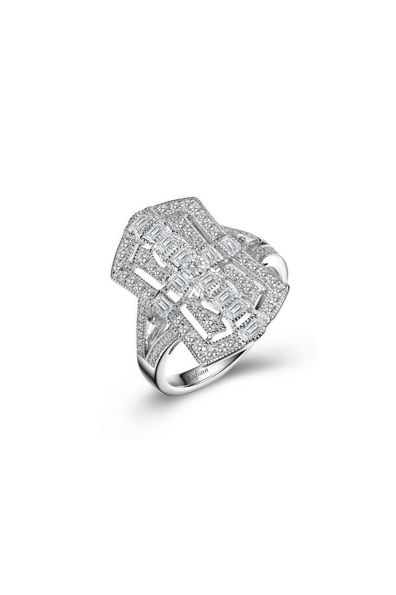 Art Deco Baguette Simulated Diamond Ring, Main, color, WHITE GOLD
