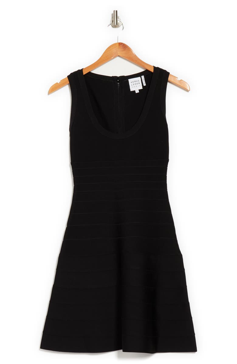 Herve Leger Scooped Sleeveless A-Line Banded Dress, Alternate, color,