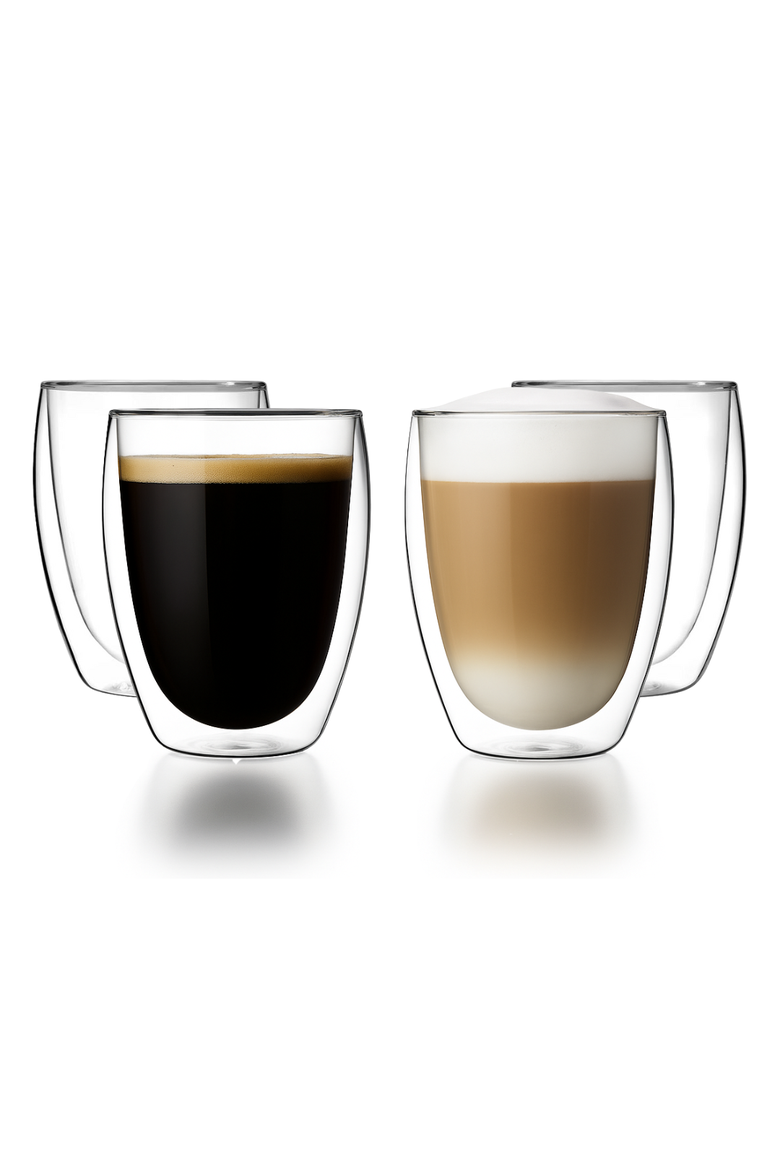 Double Wall Glass Coffee Mugs Cups - 12oz - Set of 4, Alternate, color, Clear