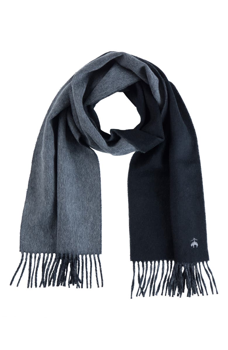 Brooks Brothers Twill Wool & Cashmere Blend Fringe Scarf, Alternate, color, Black/ Charcoal