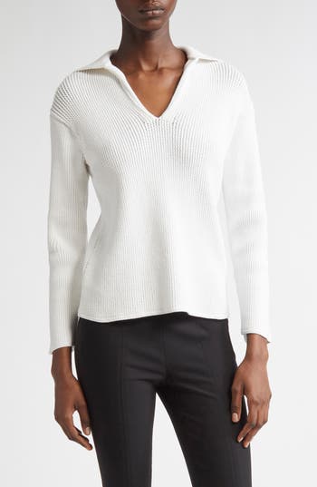 Vince Ribbed Pullover Sweater In White