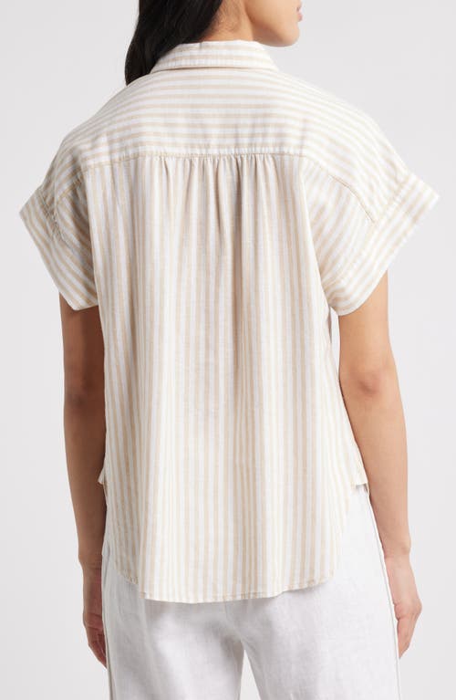 Caslonr Caslon(r) Linen Blend Short Sleeve Button-up Shirt In Tan- White Brianne Stripe