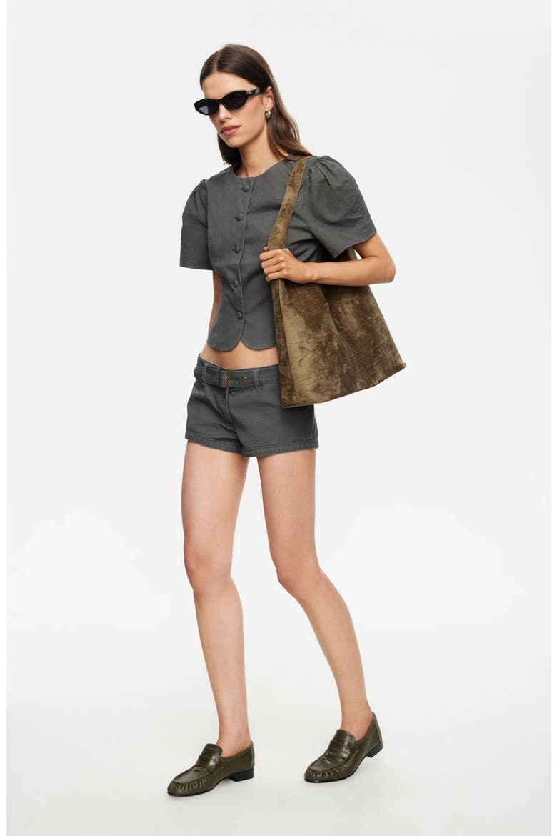 Puff Shoulder Cotton Top, Alternate, color, MOSS