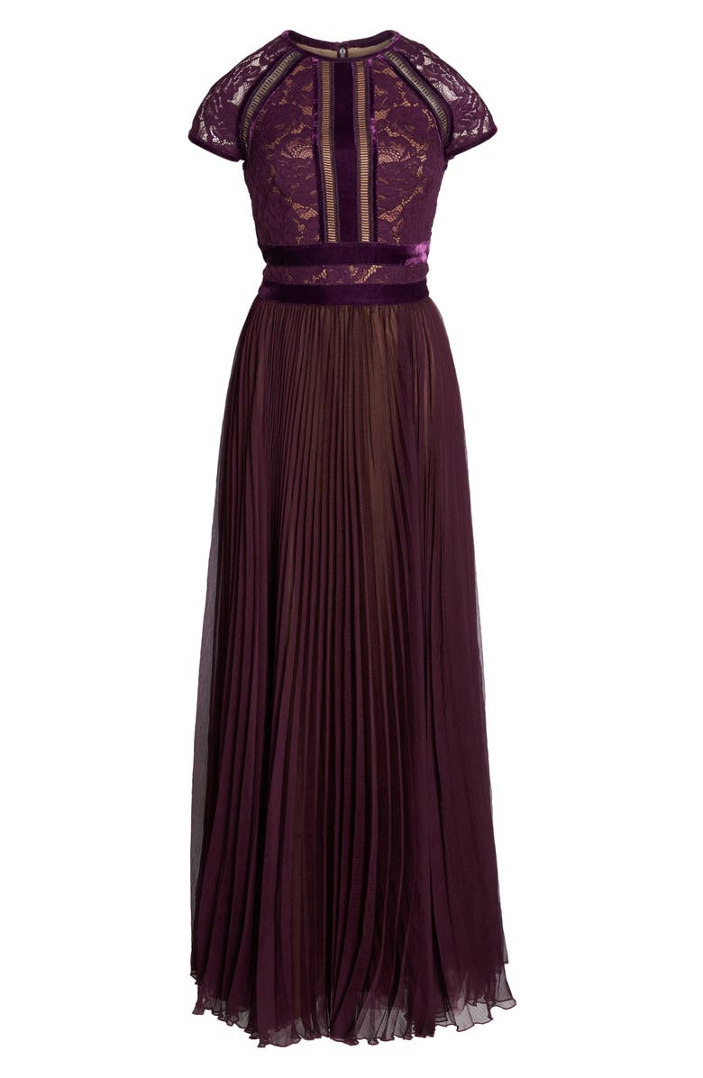 Tadashi Shoji Pleated Lace & Chiffon Gown, Alternate, color,