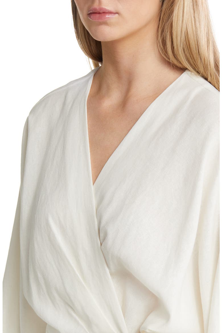 Amour Long Sleeve Linen Blend Wrap Dress, Alternate, color, IVORY