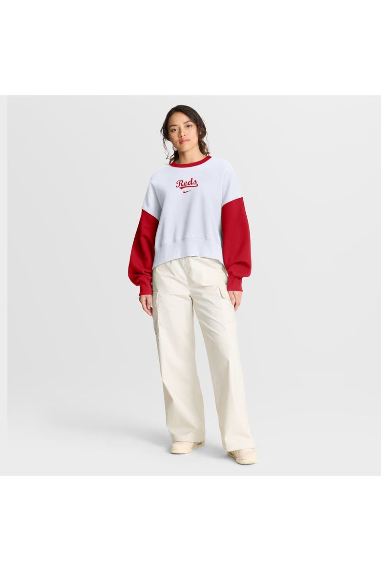 Women's Nike White/Red Cincinnati Reds Oversized High Hip Fleece Sweatshirt, Alternate, color, White