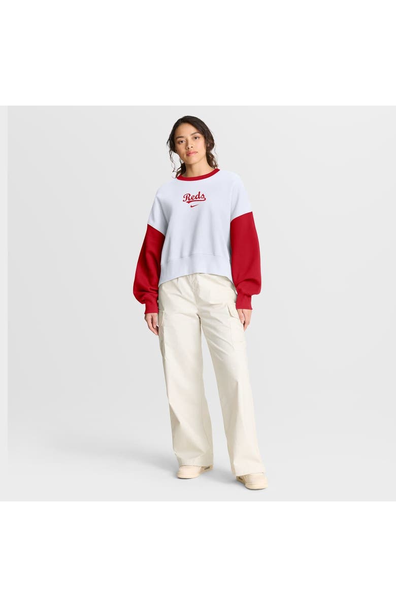 Nike Women's Nike White/Red Cincinnati Reds Oversized High Hip Fleece Sweatshirt, Alternate, color, White