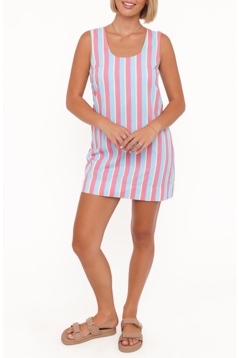 Benito Striped Cotton Minidress, Main, color, AQUA PINK STRIPE